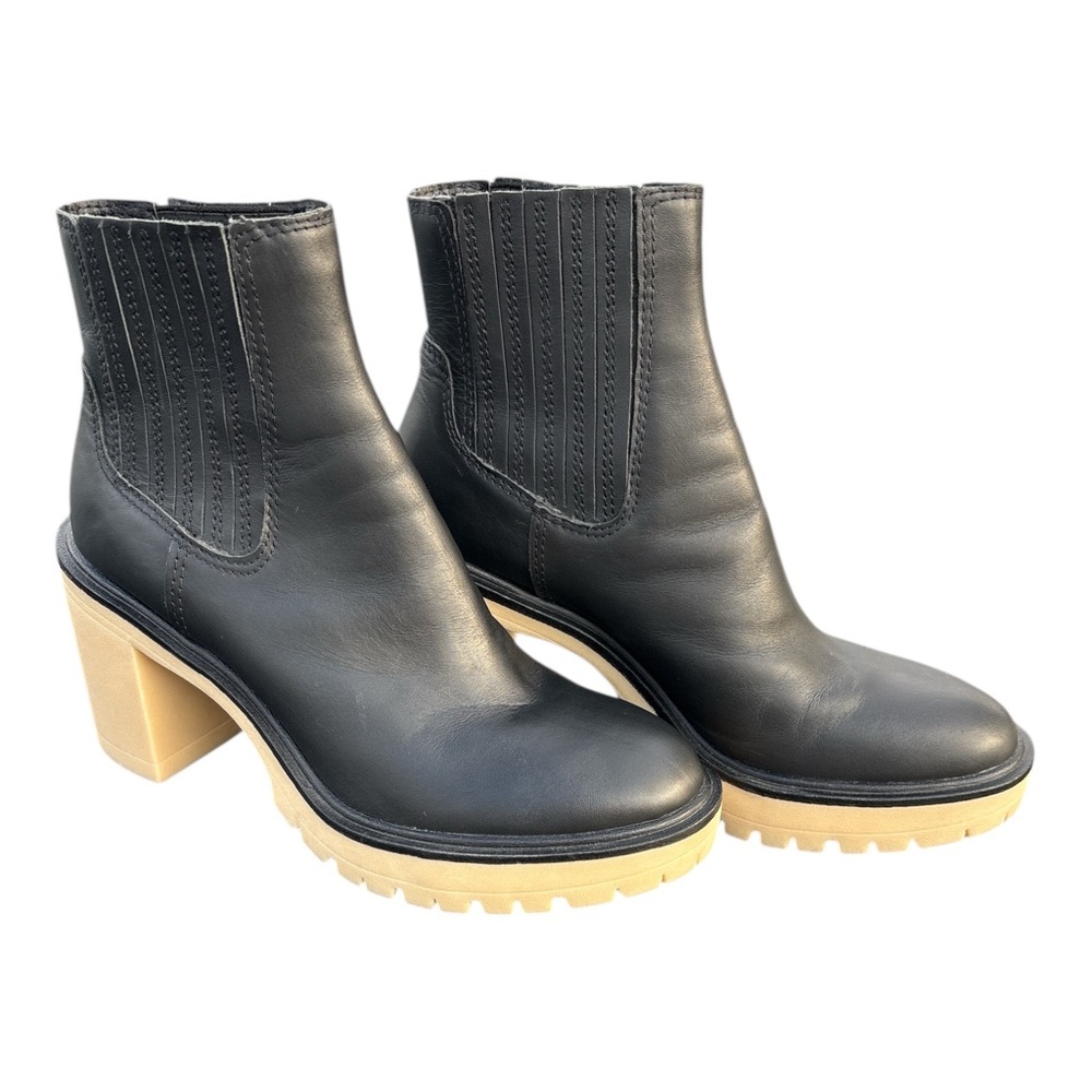 Dolce Vita Boots Women Sz 8 Wide Caster H2O Block High Heels Ankle Black Leather